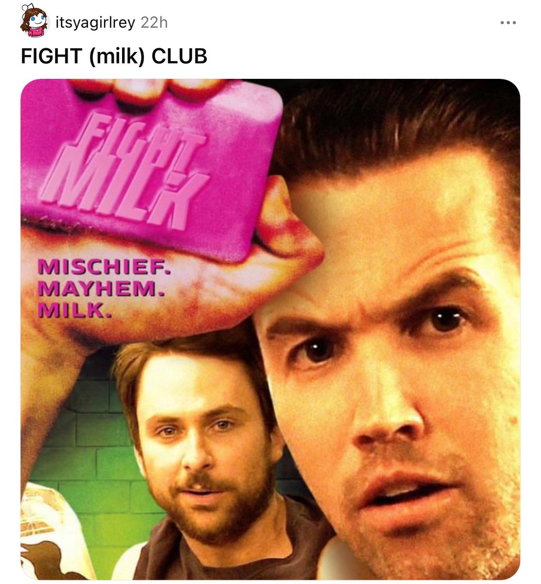 CharlieDayQuote's tweet photo. FIGHT MILK! @elonmusk let me know if you need some 💪 https://t.co/0iDSKnprX5