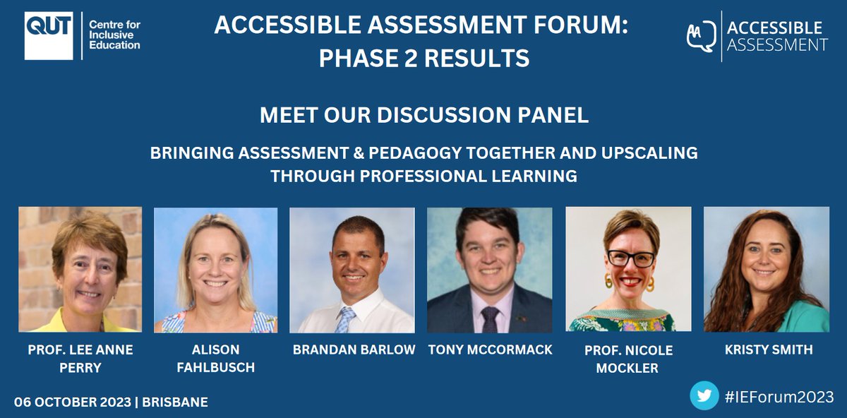 Introducing our discussion panel for the upcoming Accessible Assessment Forum: Phase 2 Results! They will share their insights on integrating assessment and pedagogy, and how their schools have successfully implemented enhanced accessibility.
Register: research.qut.edu.au/c4ie/events/ac…