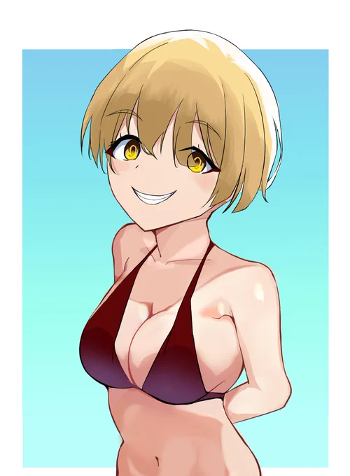 水着 #絵描きさんと繫がりたい  いい感じのおなかが描けてまんぞく