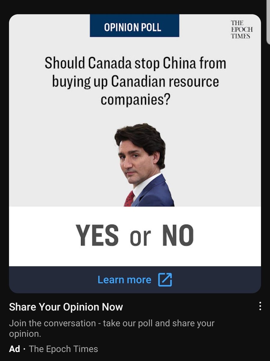 We may not be genuine journalism but neither is this. This isn't a genuine poll. Epoch Times is asking a biased question to bait for their mailing list. I want all foreign owned corporations to gtfo of Canada. Including foreign owned media companies like Epoch Times