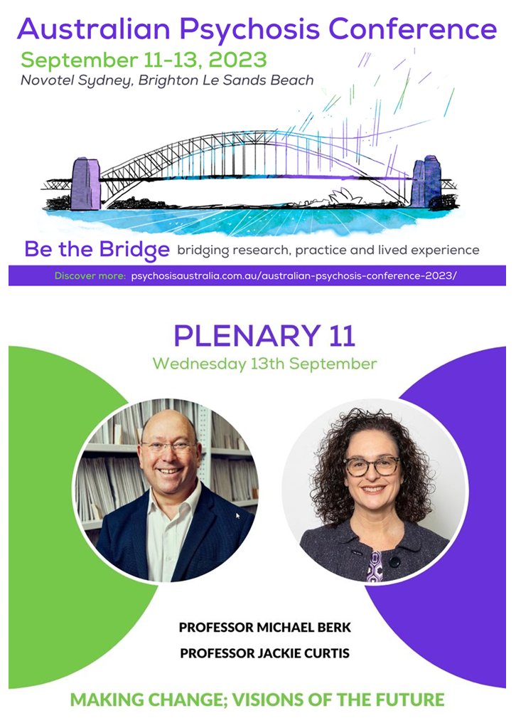 We are thrilled to announce that Mindgardens Neuroscience Network Executive Director, @jackie_curtisAU, will be delivering Plenary 11, 'Making Change; Visions of the Future', Professor Michael Berk, at the @PsychosisAust Conference on September 11-13 2023.