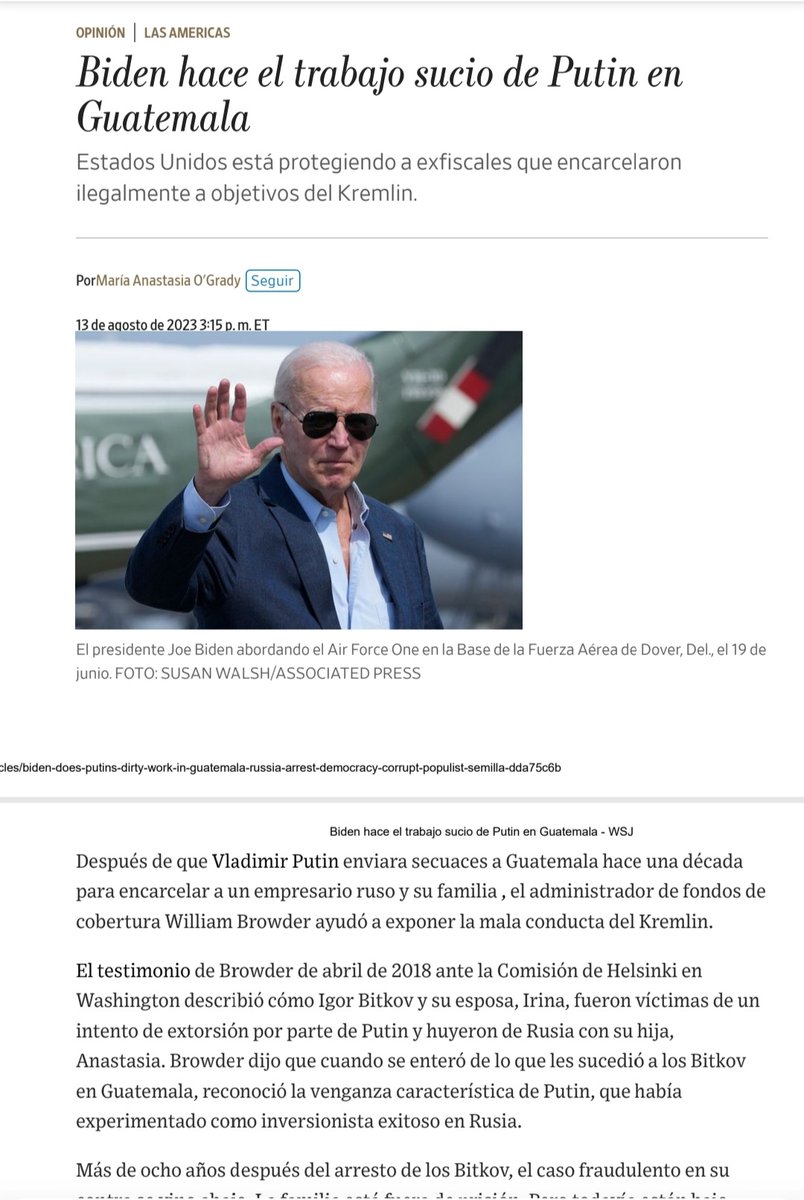 Irina_Bitkova's tweet photo. @WSJ : Biden hace el trabajo sucio de Putin en Guatemala. La compañía de @msemillagt está repleta de figuras políticas que han respaldado el terrorismo de Estado utilizado contra #losBitkov y muchos guatemaltecos inocentes.
Aquí el artículo completo traducido al Español
@MPguatemala @OJGuatemala @CC_Guatemala @TSEGuatemala @DrGiammattei @PGNguatemala @CorteIDH @PDHgt @GuatemalaGob