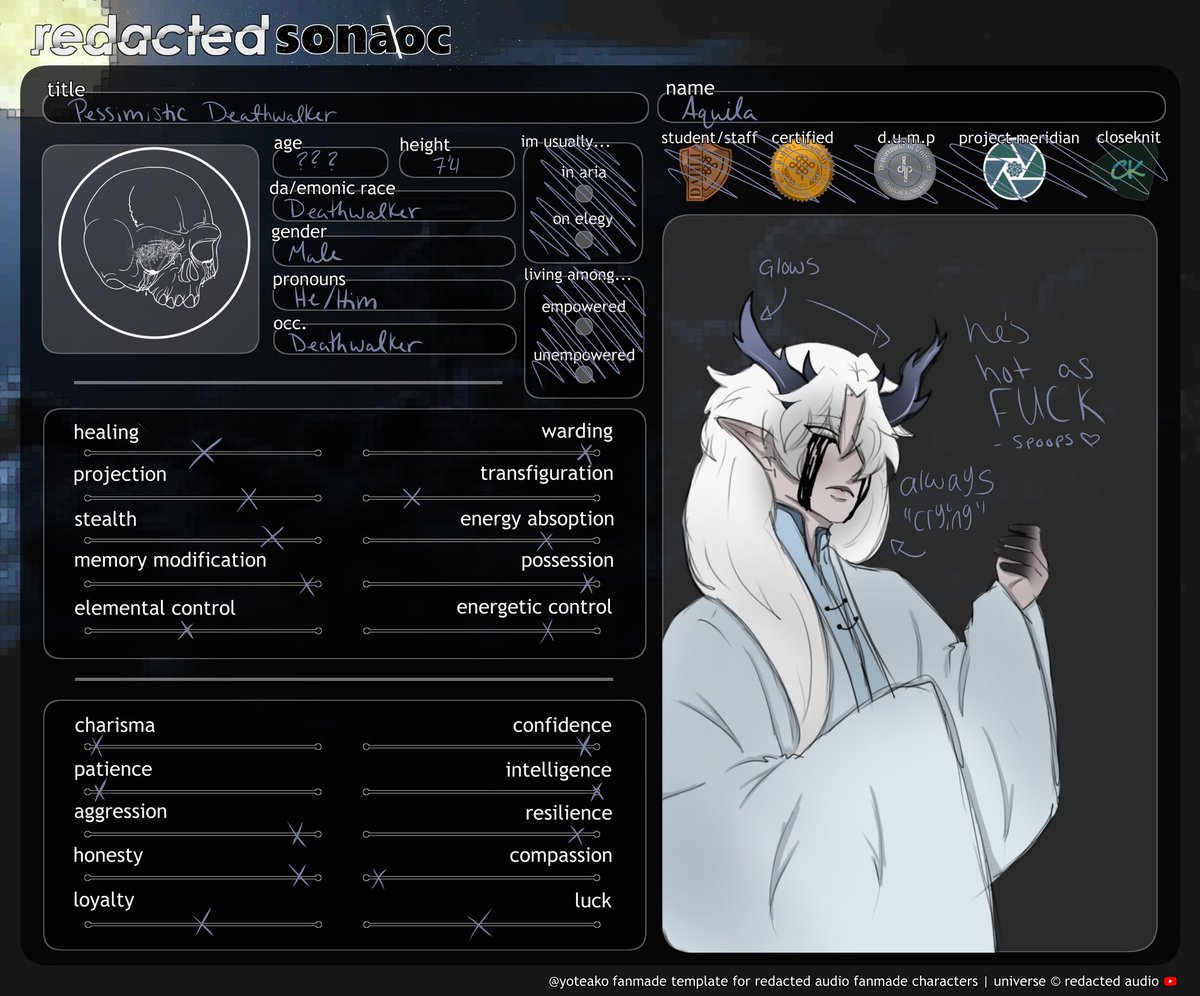 StandinAngel's tweet photo. Finally the full reveal of Aquila!! 
(Template by @/yoteako) 
#redactedoc #redactedsona https://t.co/aLDTO3MCO4