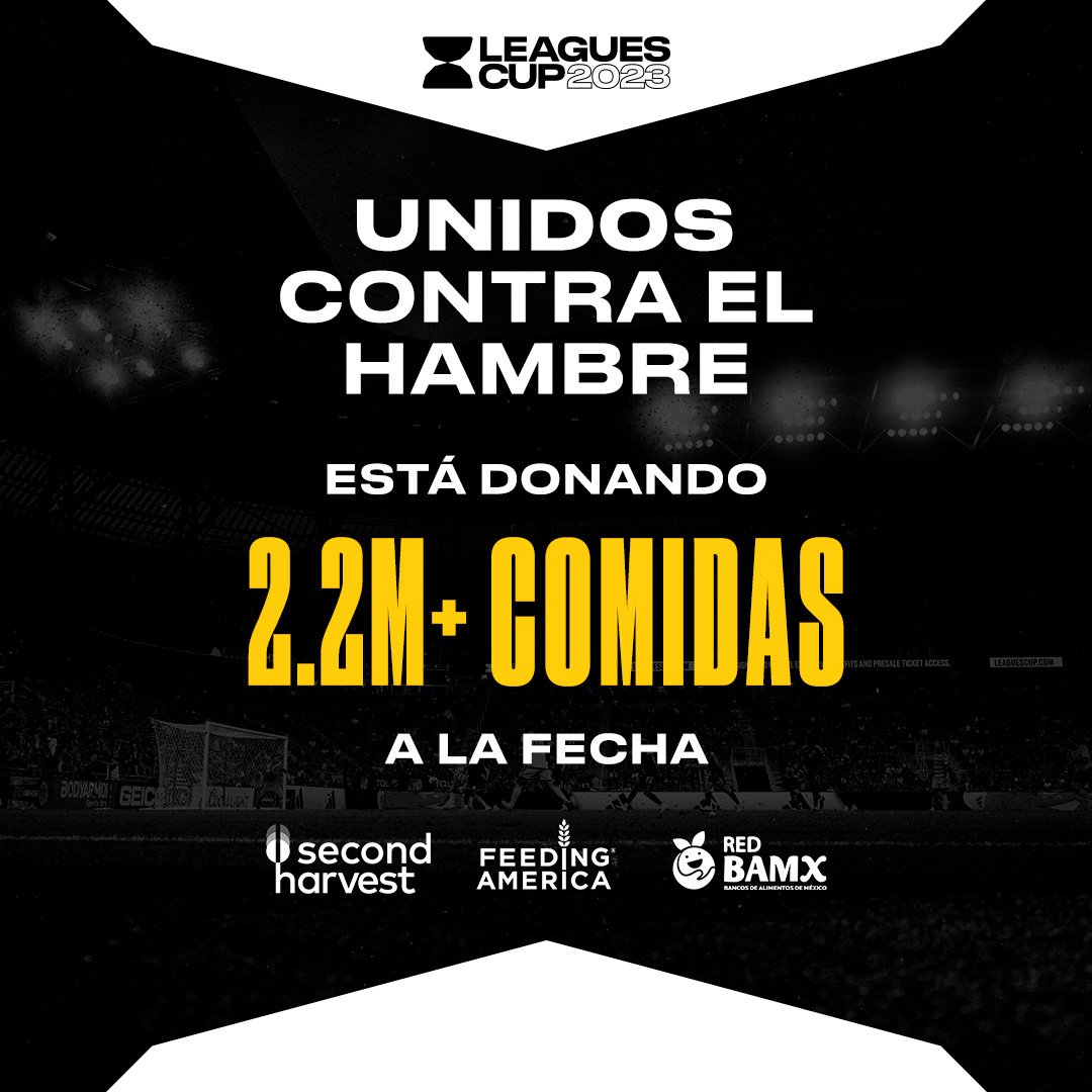 LeaguesCup's tweet photo. Con cada boleto vendido de #LeaguesCup2023, 2 comidas serán donadas a aquellos que lo necesiten. Y ahora, junto con los socios @SecondHarvestCA, @FeedingAmerica y @Red_BAMX, 2.2 millones de comidas serán donadas alrededor de 🇺🇲🇲🇽🇨🇦 👏 @MLSWORKS @LigaMXSOMOS1 https://t.co/hvAChsgIBY