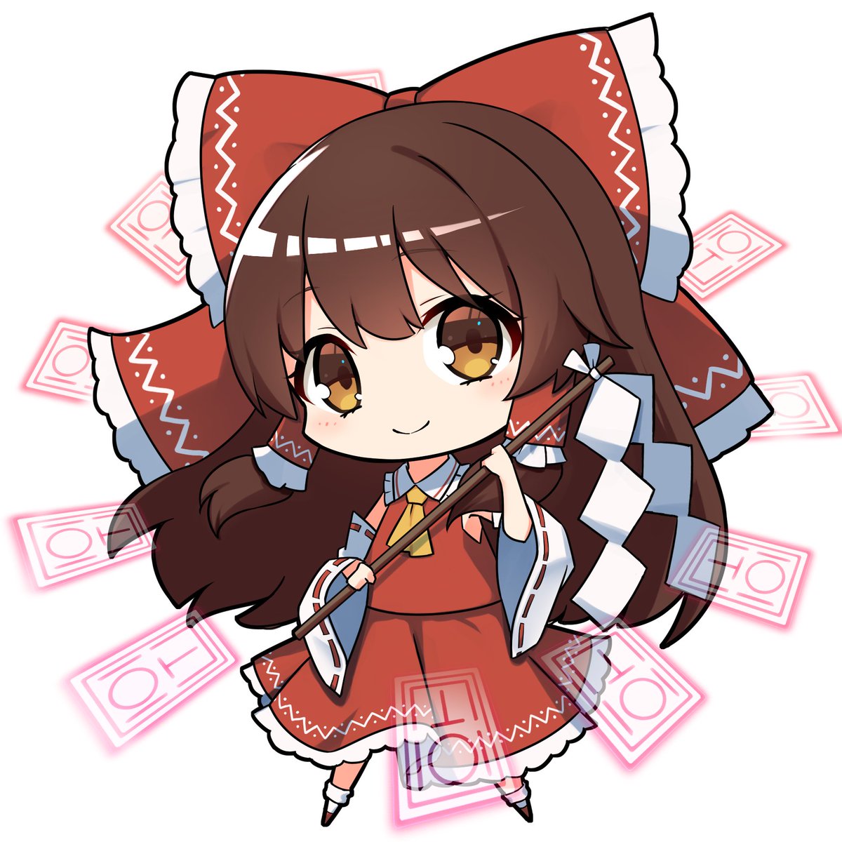 hakurei reimu 1girl solo bow gohei red bow hair tubes chibi  illustration images