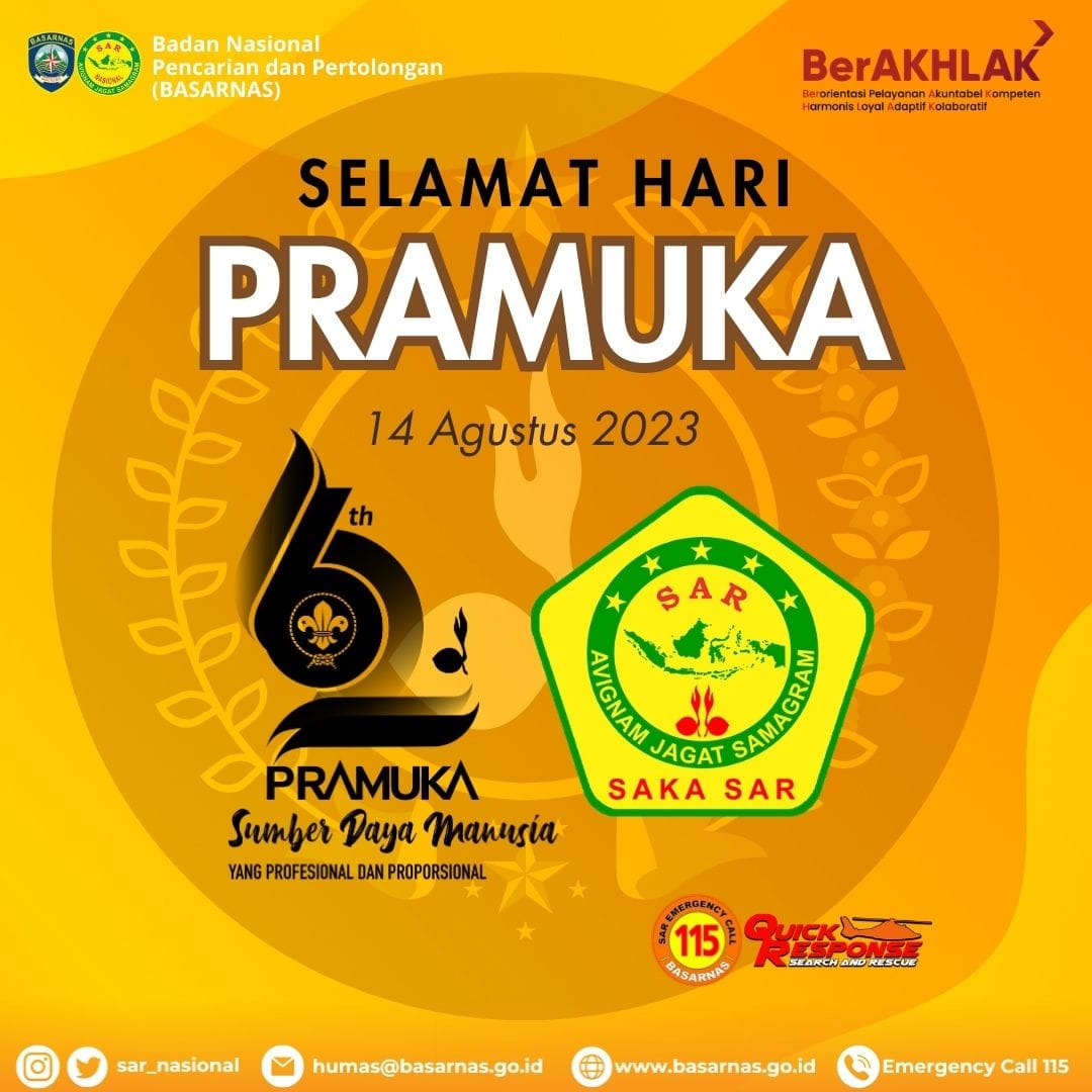 SAR_NASIONAL's tweet photo. Selamat Hari Pramuka 2023.
Salam dan jayalah selalu Pramuka Indonesia.
#pramukaindonesia
#Haripramuka2023
#Basarnas
#QuickResponseSAR
#AvignamJagatSamagram https://t.co/KfntypDrVC