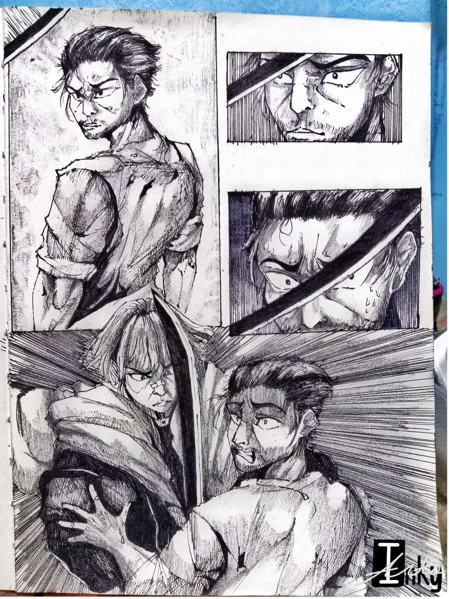 Sleepyzek's tweet photo. Tried myself doing some manga panels on ink whatya guys think? 

I used fine pen onto this with 0.05mm 

#ink #inkart #prespective #prespectiveart #manga #mangaart #mangaink #mangapanel #mangaartist #inkartist #FYP #fypシ #artist #ArtistOnTwitter https://t.co/zXGU0mFtsZ