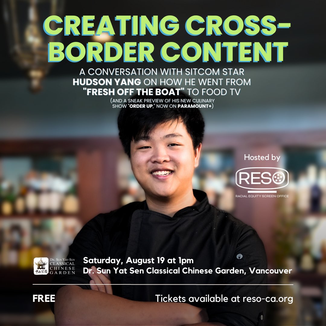 lorrainelowe_'s tweet photo. From the hit Asian-American TV series, “Fresh Off The Boat”, Hudson Yang (“Eddy”) will be making his debut screening series for the Canadian premiere of ORDER UP WITH HUDSON YANG. Join Hudson & his father, journalist Jeff Yang for a candid conversation & sneak preview screening @vangarden August 19th 1pm brought to you by @resoorg, a leading organization dedicated to promoting racial equity & inclusion in film, TV & entertainment. #chinatownyvr Visit the link to reserve your free spot: https://t.co/qIM9TxUe3w