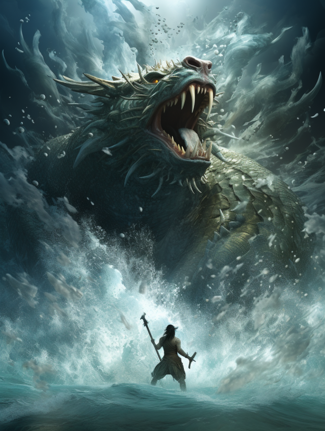 山海故事 | 北海蛟龙
“北海之中,赤水之池,有七蛟龙,夫蛟之长千仞。”
描写北海中间有一个赤水池,池中有七条长达千丈的大蛟龙。
Mountains and Seas | Dragon of the North Sea
In the midst of the North Sea, the Crimson Pond, live seven dragon snakes, each a thousand ren in length#midjourney