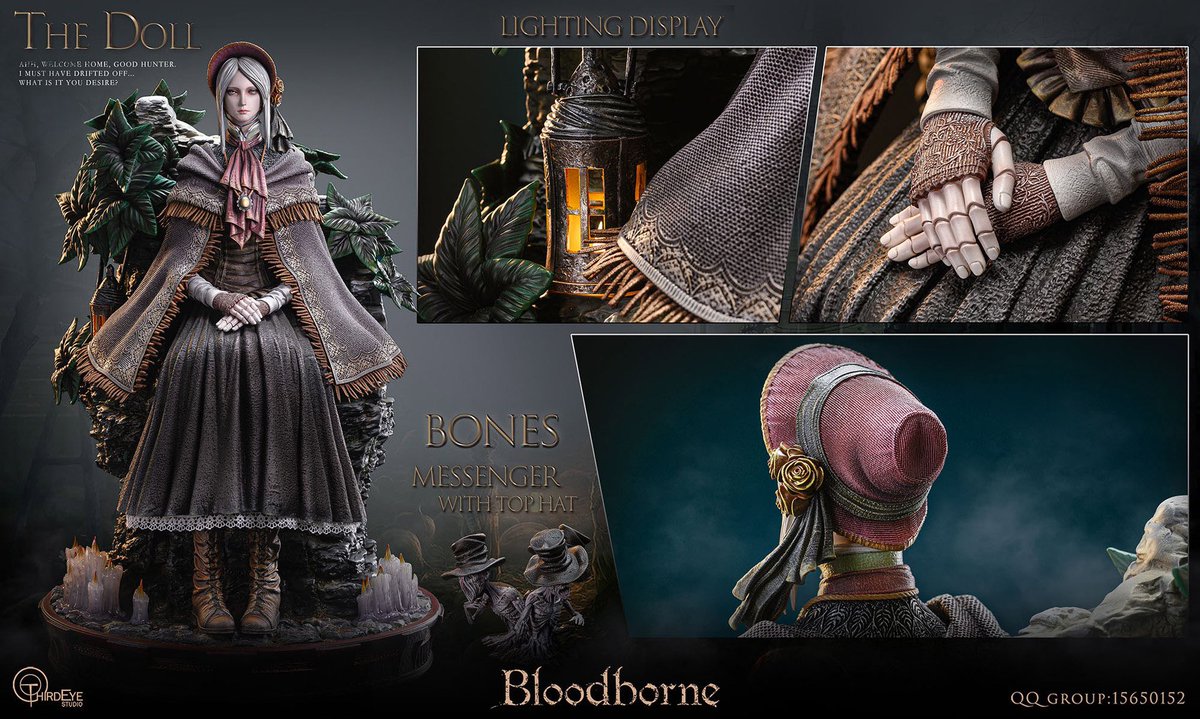 AniHobbyClub's tweet photo. Goodbye, kind hunter. May you find your own value in a sober world.

Brand：Third Eye
Name:The Doll
Scale:1:4
Size:H：52； L：32；Z：39 CM
Price:579USD
Deposit:179USD
ES:188
Release date:Q4 2023
⚠️Light effect on base
#Bloodborne https://t.co/aURPGdB1It