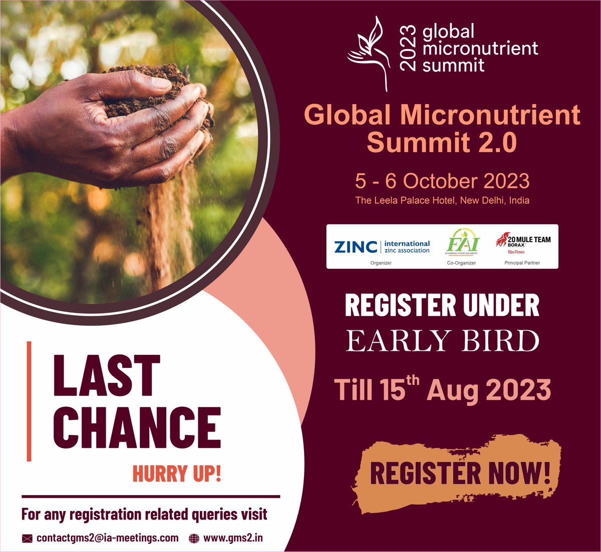 One day to go! Early Bird registration ends soon!

Join us to know more on micronutrient fertilizers from the world renowned experts and national &amp; international speakers.

Register now and save: gms2.in

#micronutrient #zinc #boron #balancedplantnutrition
