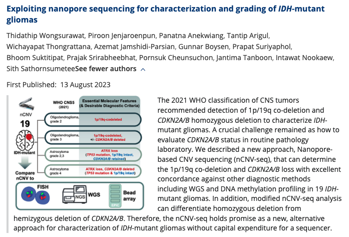 Thidathipw's tweet image. Our work is live now!!  -- Exploiting #nanopore sequencing for characterization and grading of IDH-mutant #gliomas
onlinelibrary.wiley.com/doi/full/10.11… #Asian #cohorts #Bangkok 😊 @Sith_Sathorn @piroonj @hypotheses @IntawatN @nanopore @UAMS_DBMI