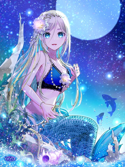 ムーンリトリート•*¨*•.¸¸☆*・゜  月明かりに照らされて隠れ家で、人魚は歌う。 投稿しました  #ibispaint #アイビス #イラスト #人魚