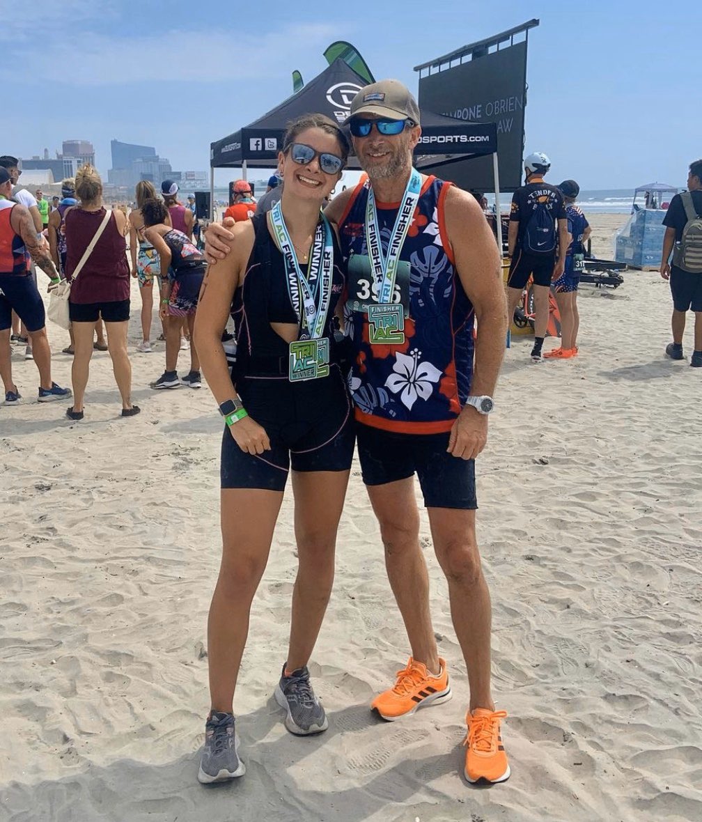 David_J_Burden's tweet photo. We did it (read: Nina made me do it)! And she got third place medal for her age group🥉Atlantic City Triathlon 1 mi 🏊♂️/ 22 mi 🚴 / 7 mi 🏃#TriAC https://t.co/p57NaTZoK6