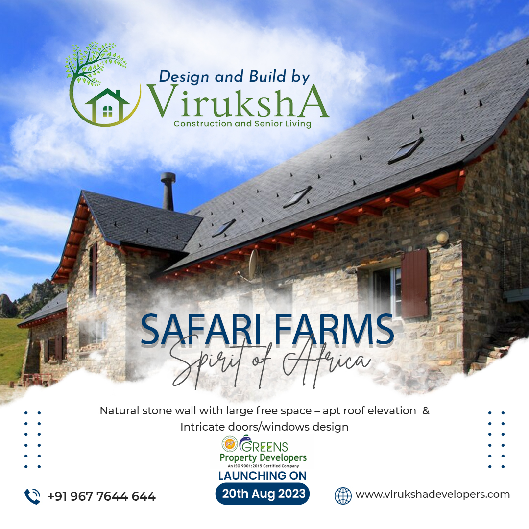 VirukshaDevelop's tweet photo. SAFARI FARMS
Spirit of Africa
Natural stone wall with large free space – apt roof elevation  &amp; Intricate doors/windows design

Launching on 20th Aug 2023
Venue : Safari Farms | Velliyankadu-Karamadai
Timing 10.00 Am, Followed By Lunch
More Info Call Us: +91 967 7644 644 https://t.co/ieftzW4eIV