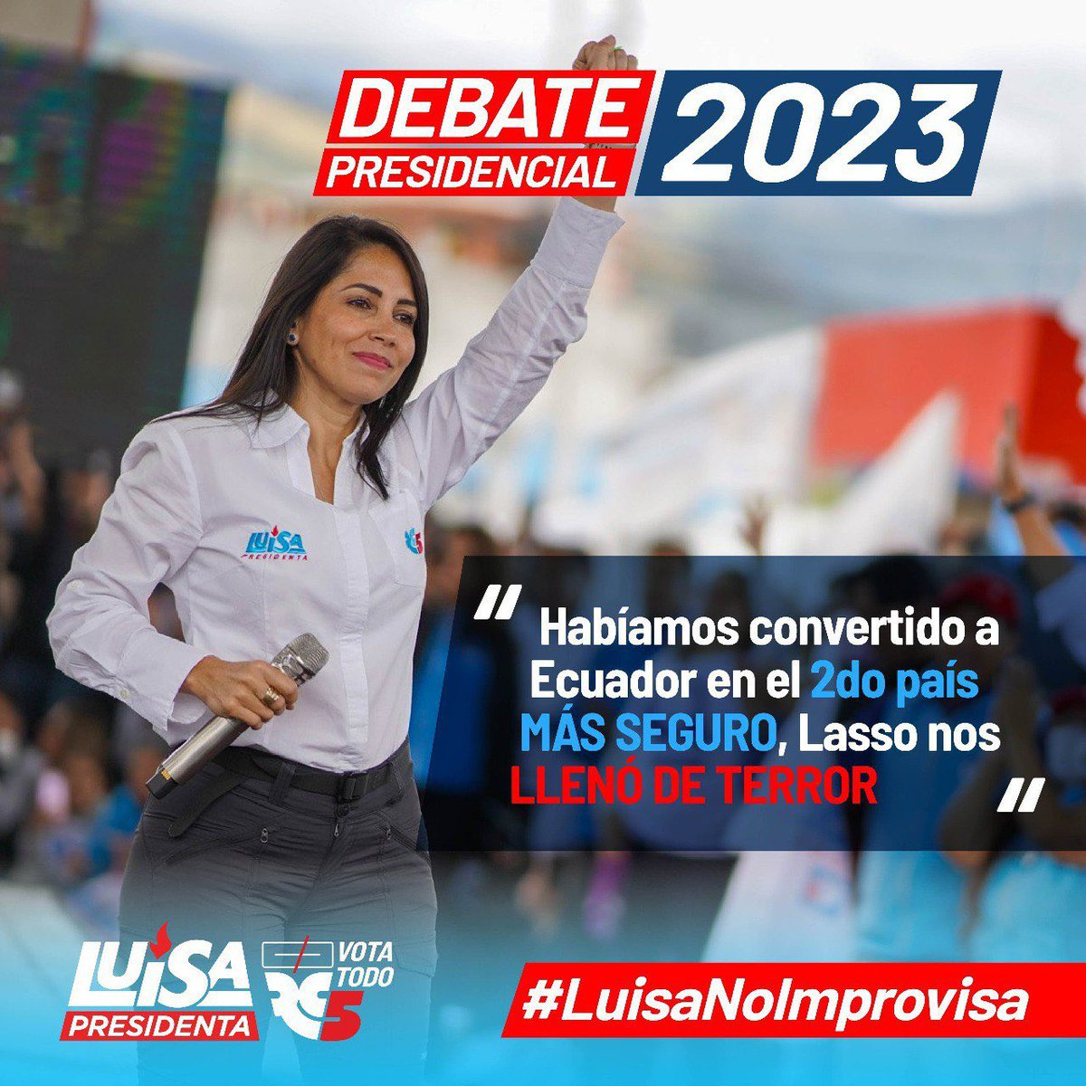 LuisaGonzalezEc's tweet photo. Convertimos al Ecuador en el segundo país más seguro de Latinoamérica, lo haremos aún mejor. Devolveremos la tranquilidad a las familias. 
#LuisaNoImprovisa #YaLuisimos https://t.co/wnmTB9ZaPJ
