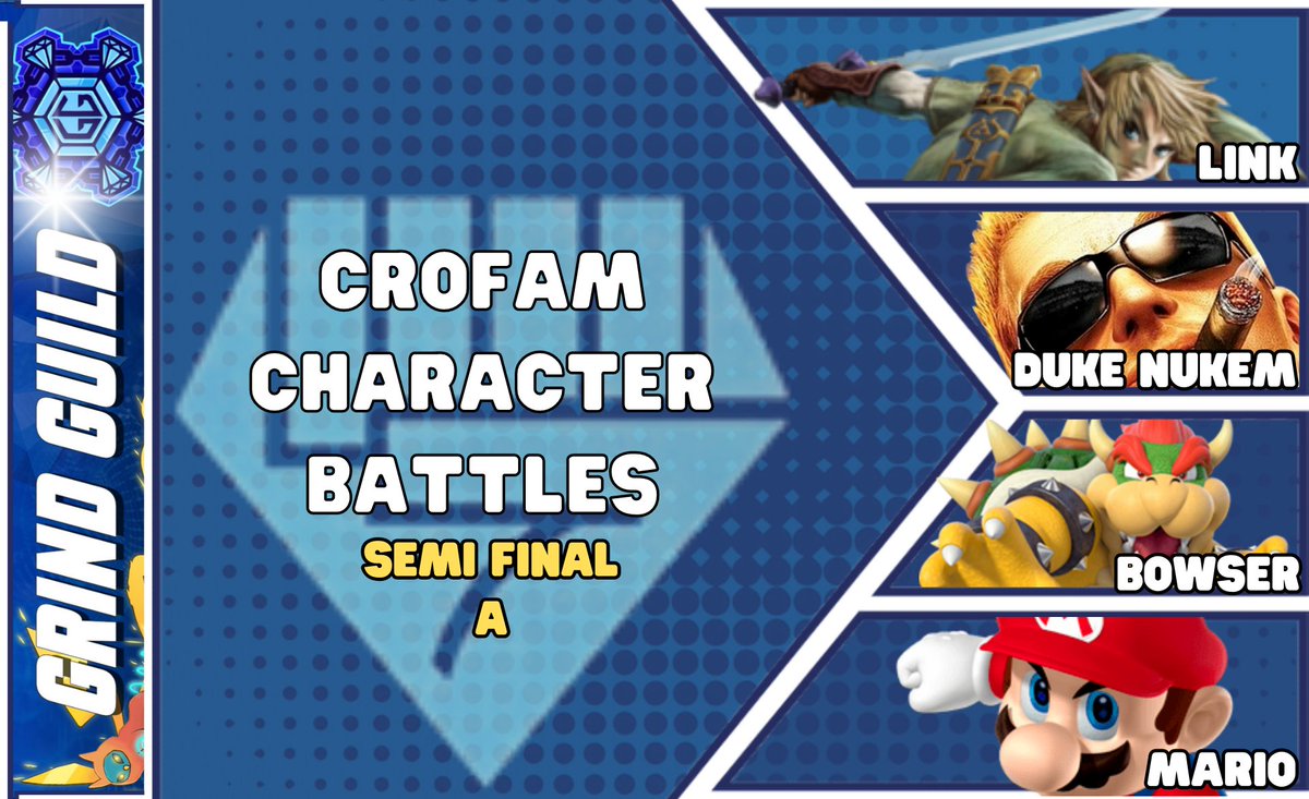 CDNHODLer's tweet photo. #WhoDYT will win the 💥FINALE💥?

Sneak Peek at the semi finals
(Winners of each Semi Final will face-off in the final Character Battle):

Link v Duke v Bowser v Mario

Samus v Scorpion v LBlock v Ken

DK v Dedede v Fox v Mewtwo

Sp.117 v Raiden v ❓v❓

#Crofam #CharacterBattles https://t.co/Jc3XN3xfEY
