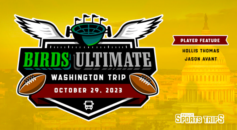 The @SportsTripsPHL is heading to Washington! Join the fun as PST heads to Washington with Hollis Thomas and Jason Avant as the #Eagles to take on Commanders.✔️🏟️ #FlyEaglesFly ➡️phillysportstrips.com/trips/washingt…