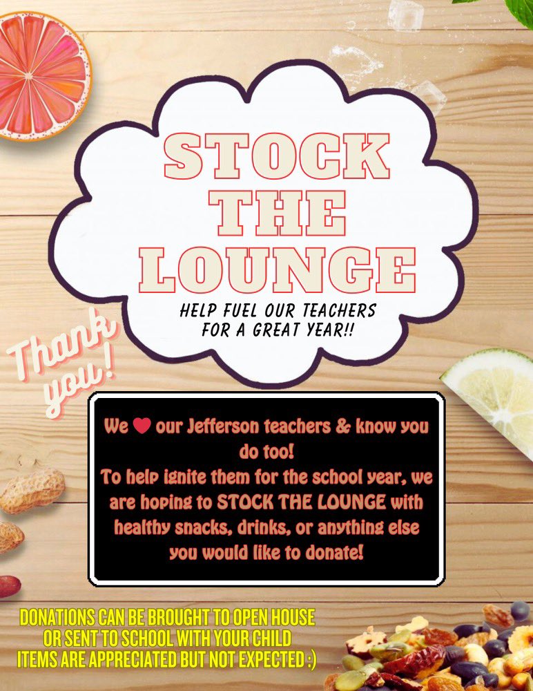 Jefferson Family,
We hope to see you Wednesday evening for our open house celebration from 5-7 pm. Help us support our teachers who take care of our students! 
#Chargeahead #Onecommunity