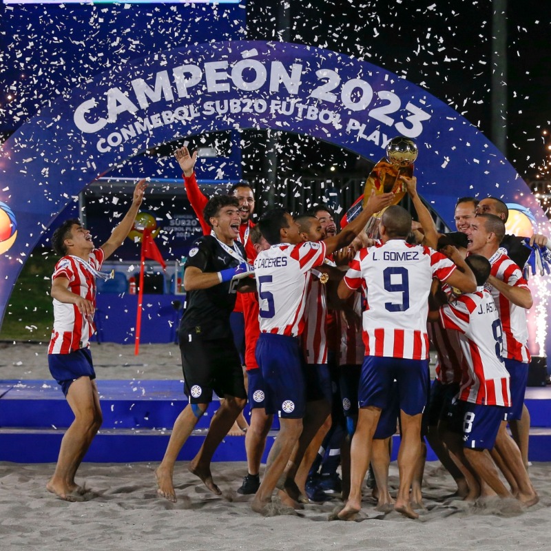 CONMEBOL's tweet photo. Paraguay conquista en Iquique su primera CONMEBOL Sub20 Fútbol Playa ✍️

#Sub20FP #CreeEnGrande