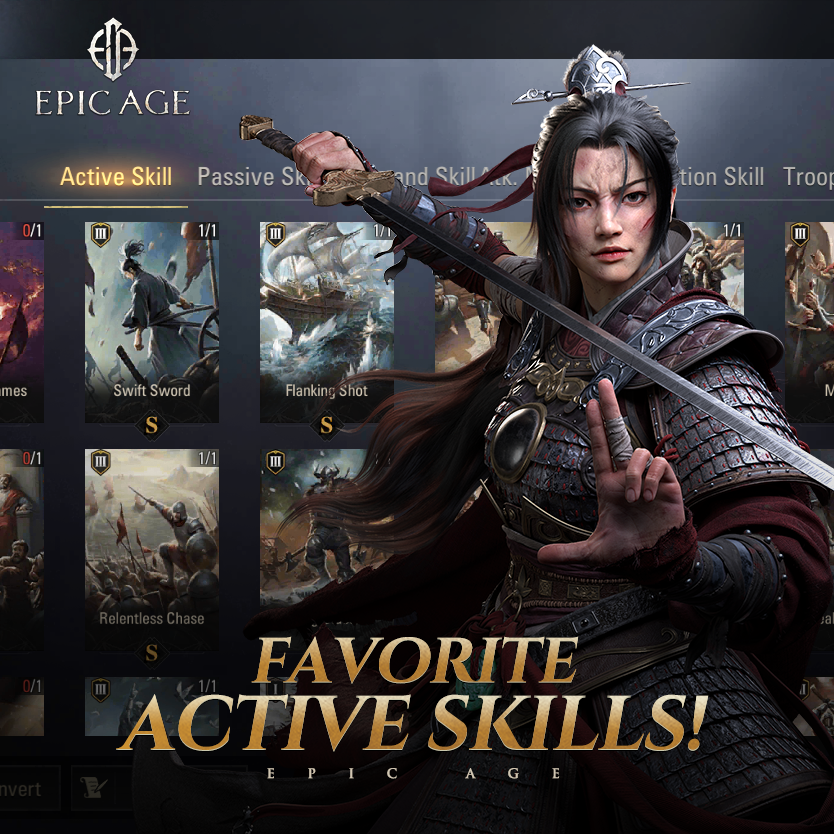 epicage_jp's tweet photo. 歴史上の名シーンや、そのヒーローに纏わるストーリーをモチーフしたアクティブスキル⚔️

アクティブスキルを制し、戦場を制せよ！

#エピックエイジ https://t.co/SKOTTbrQBX