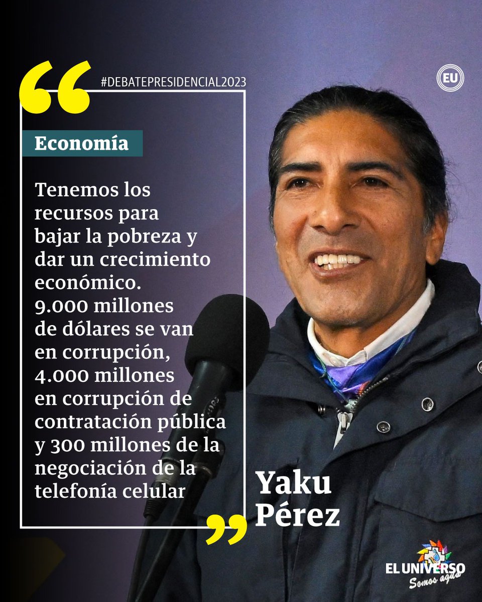 eluniversocom's tweet photo. #DebatePresidencial2023 | El candidato presidencial Yaku Pérez indica que Ecuador sí tiene recursos para salir de la crisis económica que actualmente afronta. https://t.co/JDiMyIQXNa