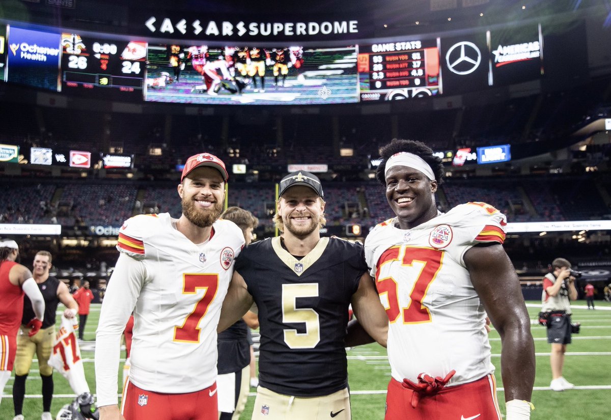 Wildcat alums <a href="/buttkicker7/">Harrison Butker</a>, <a href="/blakegillikin/">Blake Gillikin</a> and <a href="/jones_truman/">44TrumanJ</a> playing in todays NFL pre-season game! Couldn’t be more proud of these men!  #FAMILY