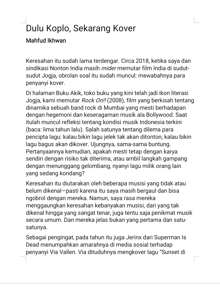 DULU KOPLO, SEKARANG KOVER*

Oleh Mahfud Ikhwan

*versi panjang dr tulisan yg dimuat Jawa Pos, Sabtu 12 Agt. 2023

cc: @alravox 
1/