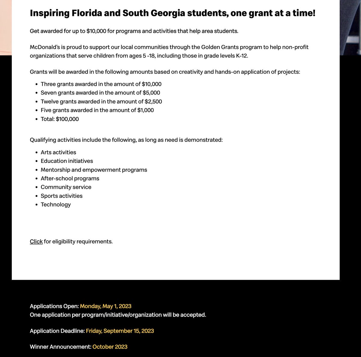 twosmartbunnies's tweet photo. Teachers: (FLORIDA &amp; SOUTH GEORGIA) Deadline = Sept 15, 2023. Apply for 1 of 27 grants of up to $10,000 from McDonald's.
https://t.co/InjySNFwSA https://t.co/2hw43sV48P