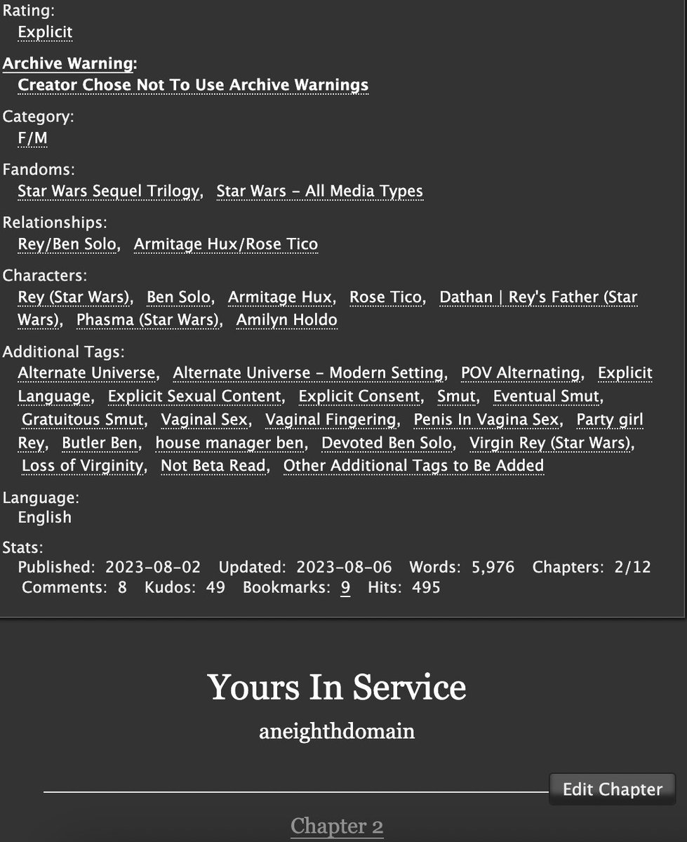 AnEighthDomain's tweet photo. 💫Update💫
Yours In Service | Chapter 3 | Rated E

✨Butler Ben
✨Party Girl Rey
✨Secret Lovers

Following Ben's advice, Rey starts looking for ideas in her mother's old office.

https://t.co/isTjj8PLZR https://t.co/Dj7KoP67D5