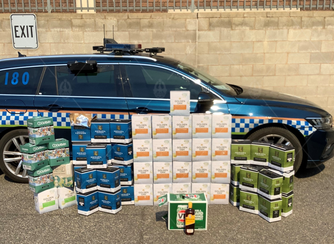 Northern Territory Police have seized 247 litres of alcohol destined for a remote community in the MacDonnell Region after Southern Traffic Members conducted a traffic apprehension on a grey Holden Commodore.
