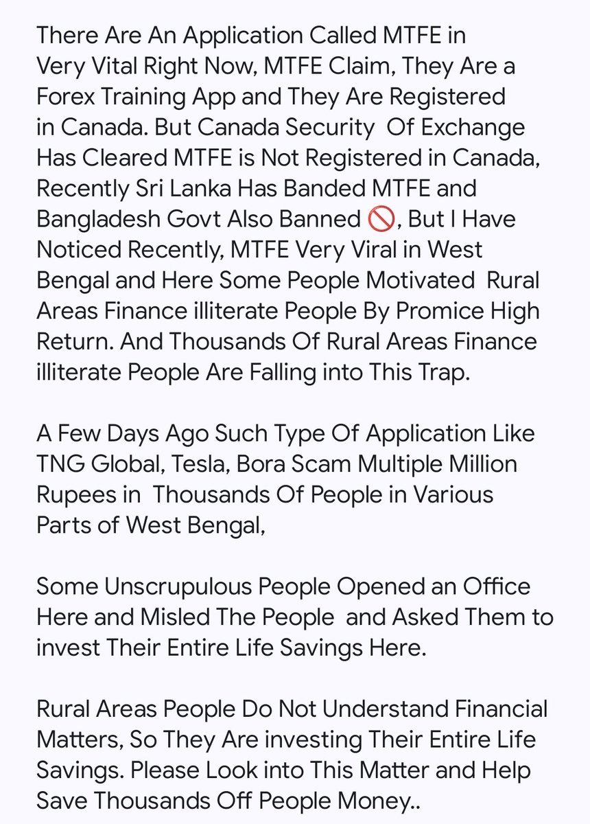 SAMIMSMR's tweet photo. Before Scam Please Look into This Matter and  Save Thousands Of People Money.
. 
. 
.

@Cyberdost @NIA_India @MLJ_GoI @GoI_MeitY @FinologyVsScam @NICMeity @DFS_India @PranjalKamra @mygovindia @mtfe_ca  #SCAM #scammers #ScamAlert #fraud #MTFE #TradingScam @SEBI_India #FakeTrading https://t.co/uy8qHVLoJi