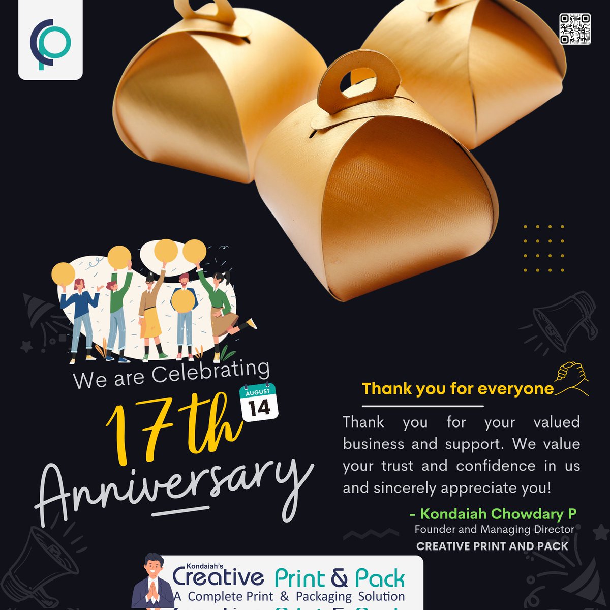 cppindia's tweet image. Dear Beloved Customers and suppliers 

Today [August 14th ] we are celebrating 🎉 our company&apos;s 17th anniversary. So we thank you for being our valued customer and suppliers. We are so grateful for the pleasure of serving you. 
....
#creativeprintandpack #thinkbeyondcreativity