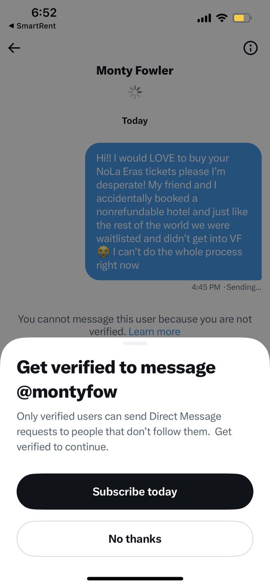 kait927's tweet photo. @ErasTourResell @montyfow Anyone else get this error message? https://t.co/FtVvlnuuYQ