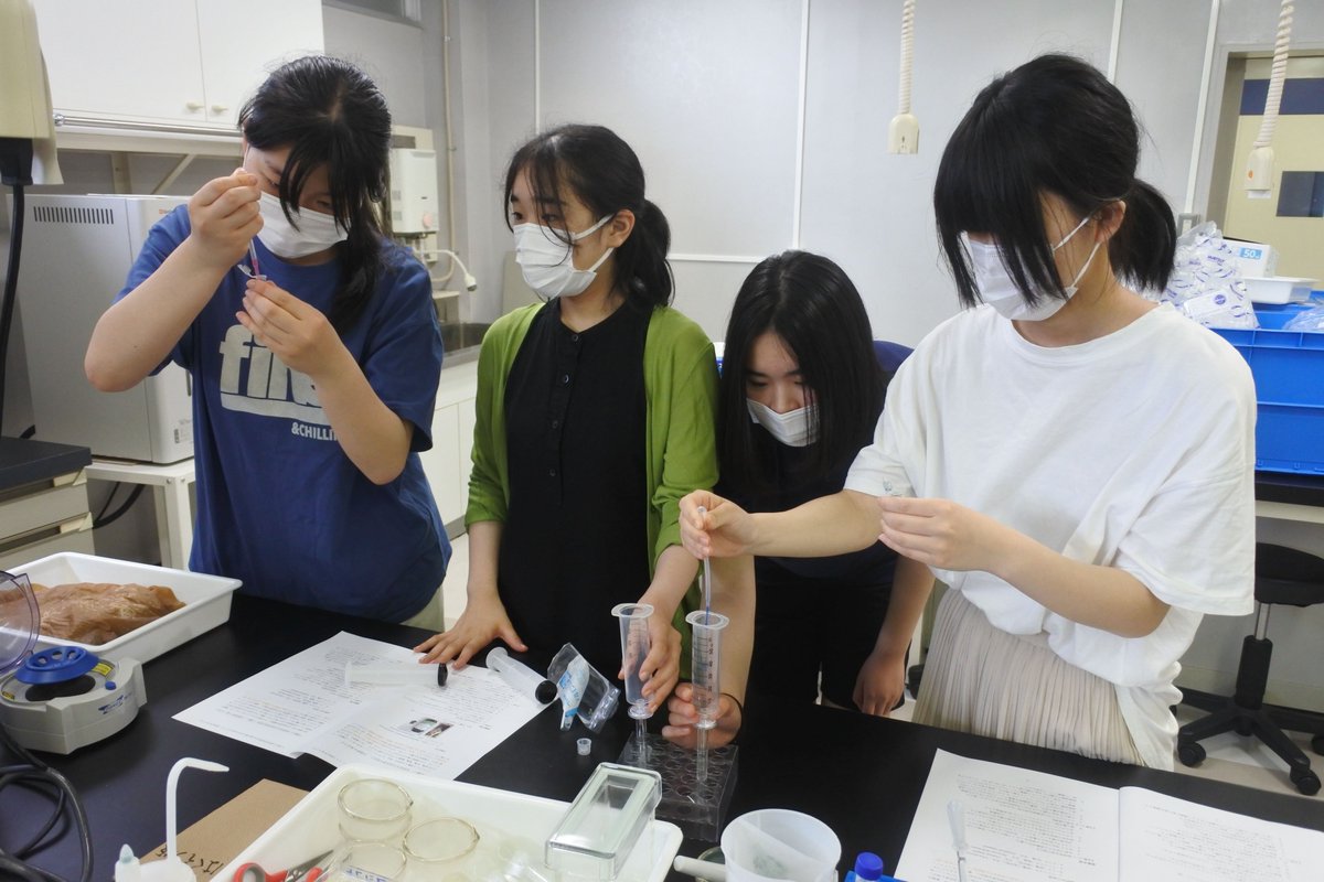 fpu_kaiyo's tweet image. 8/7に仁愛女子高校グローバル・サイエンスコース2年生を対象とした実習「藻類の科学～多様な色彩を考える～」を小浜キャンパスで開催しました。藻類のカラフルな色素を抽出し、各色素の吸収する光の波長から、なぜ藻類が色彩豊かなのかを考えて頂きました。お越し頂き有難うございました！