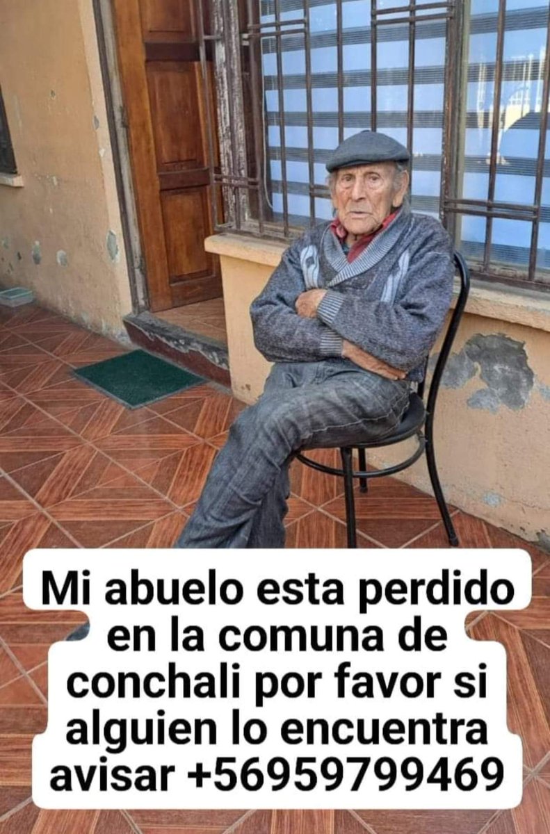 URGENTE!!!!!! se perdió en la comuna de Conchali, porfavor si lo ven avisen 🙏 se llama Jose Roman Cordero, tiene Alzheimer es urgente encontrarlo 🙏🥺
+56959799469. Es el abuelito de un amigo
Comunicarse con Pablo Ignacio Jara Roman
Porfa difundan 🙏🥺