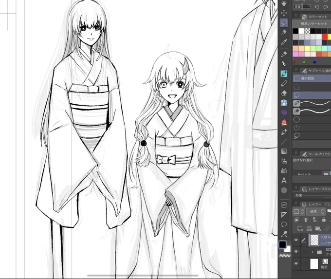 着物描くときの鬼門は袖まわりなんだけどコツを掴むと楽しいです