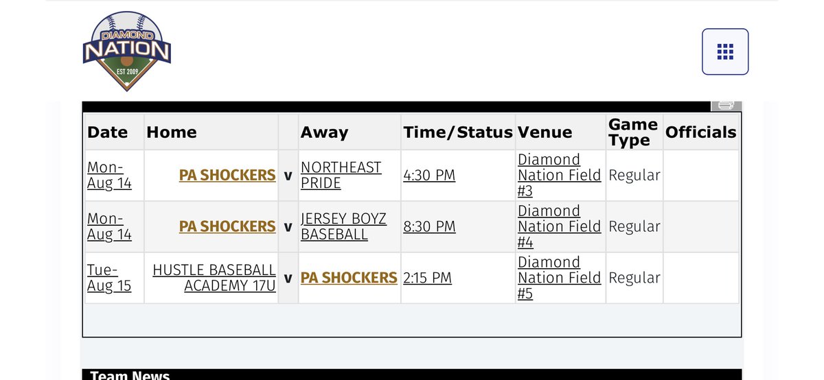 Here’s my schedule for the diamond nation super top 25 showcase tournament. I’m pitching the third game on field 5 at 2:15.