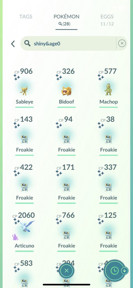 Samuel_0ak's tweet photo. UPDATE: got 13 more shinies, 4 of which being a shadow articuno, machop, bidoof, and sableye!! 28 shinies for one of my luckiest days ✨

#PokemonGO #ShinyPokemon #Samuel0ak https://t.co/elwNLyfP4r