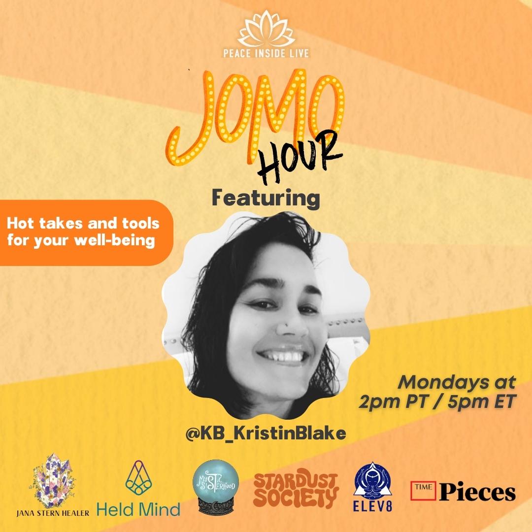 Set your reminder for the JOMO hour with special guest <a href="/KB_KristinBlake/">SpillTheNFTea.eth</a> and our panel <a href="/TIMEPieces/">TIMEPieces</a> <a href="/HeldMind/">Held Mind</a> <a href="/shiralazar/">Shira Lazar (she/her) 📍Los Angeles, CA</a> <a href="/JordanaR/">Jordana Reim</a> <a href="/c0c0stardust/">c0c0</a> <a href="/MysticSisNFT/">Mystic Sisterhood | NOW MINTING</a> and our host <a href="/JanaSternHealer/">𓂀Jana Stern𓂀✨</a>. 
x.com/i/spaces/1MYGN…