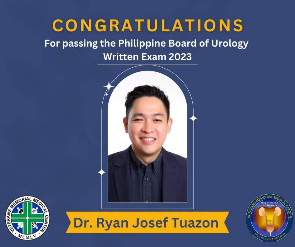 VMMC Urology (@vmmcurology) on Twitter photo The VMMC Section of Urology congratulates Dr Ryan Josef Tuazon, our most recent alumnus, for passing the Philippine Board of Urology Written Exam held yesterday, August 13, 2023. We are proud of you!
#VMMCurology The VMMC Section of Urology congratulates Dr Ryan Josef Tuazon, our most recent alumnus, for passing the Philippine Board of Urology Written Exam held yesterday, August 13, 2023. We are proud of you!
#VMMCurology