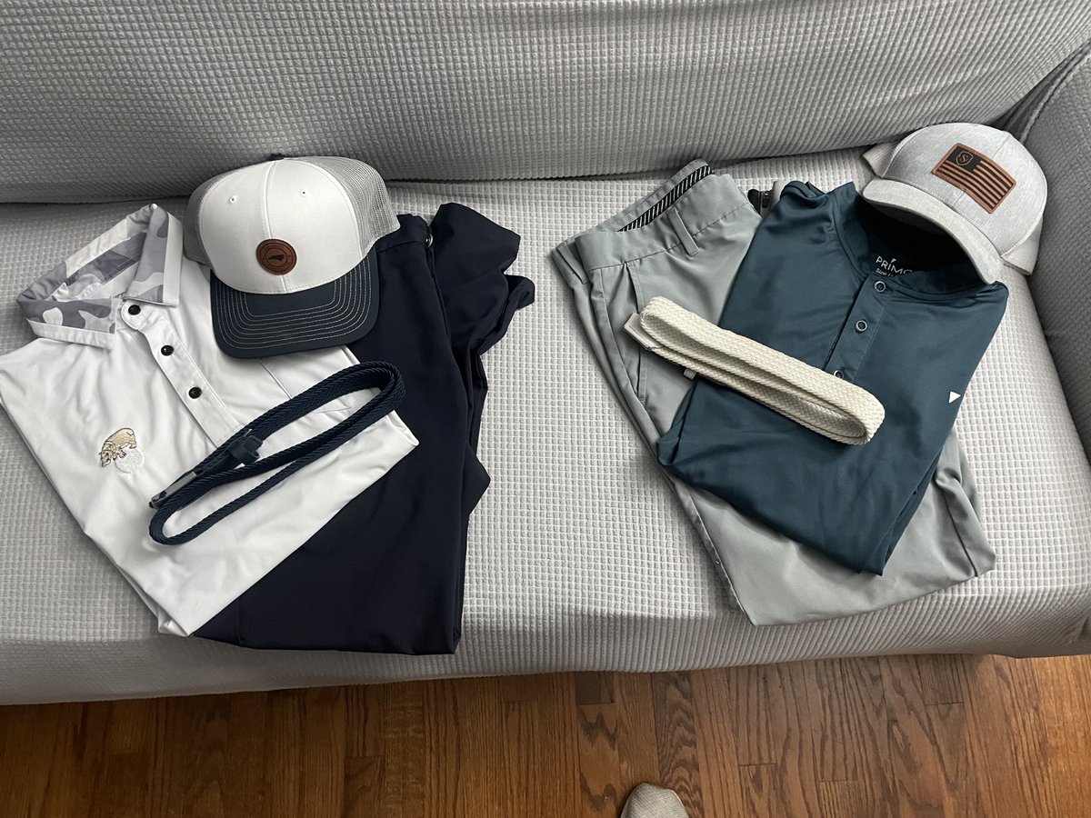 ColePito's tweet photo. outfits for the CPGA Assistants Championship! 

Day 1: Light Gray @primogolf_usa joggers &amp; navy Primo blade polo!

Day 2: Navy Primo joggers with my white &amp; gray camo @Chippopotamus2 polo! 

We’re 11th in POY! 2 events left! LFG! #primogolf #chippopotamus #teamsrixon #GoBulls🤘🏼 https://t.co/oioA1iwLd9
