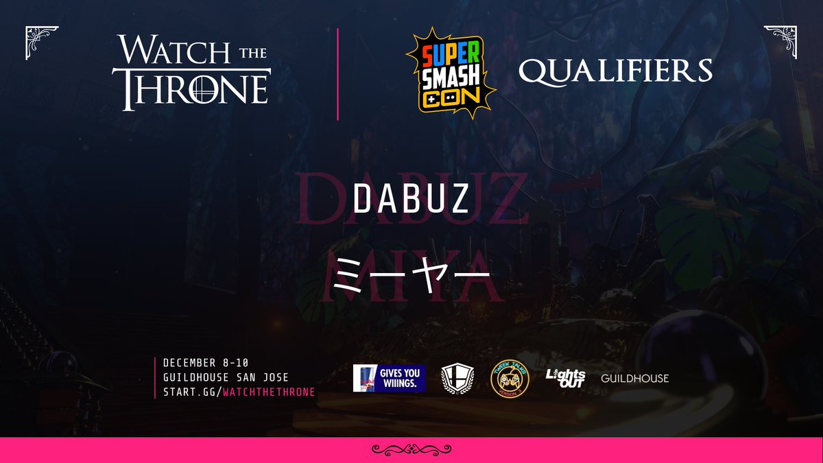 Congratulations to both @DabuzSenpai & @manmamiya13 for earning the first qualifying spots & a paid trip to #WatchTheThrone See the conclusion of @SuperSmashCon happening right now!