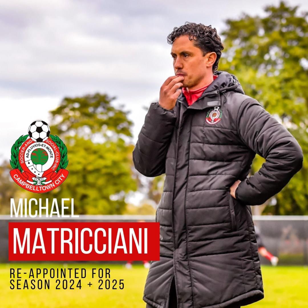 Ahead of tonight's Australia Cup match, Campbelltown City Soccer Club is delighted to announce the continued appointment of Michael Matricciani as Senior Men's Coach for the 2024 and 2025 RAA National Premier League SA
seasons! Full story at our Facebook page! #CCSC