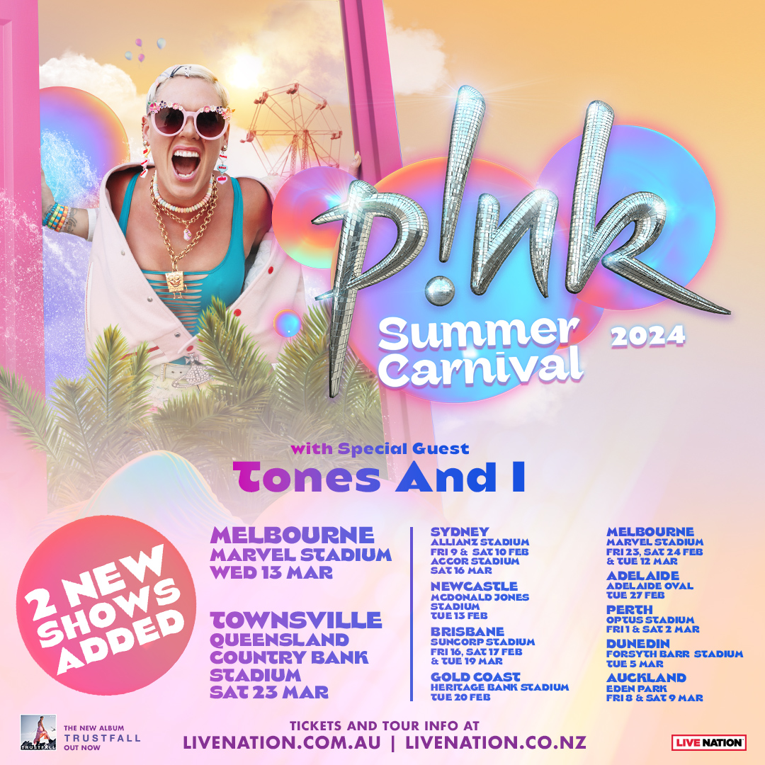 I am finally after over 2 years touring my home country again... with P!NK @pink 🌼🌸🌺 LETS GO!!!! NEW DATES ADDED!!