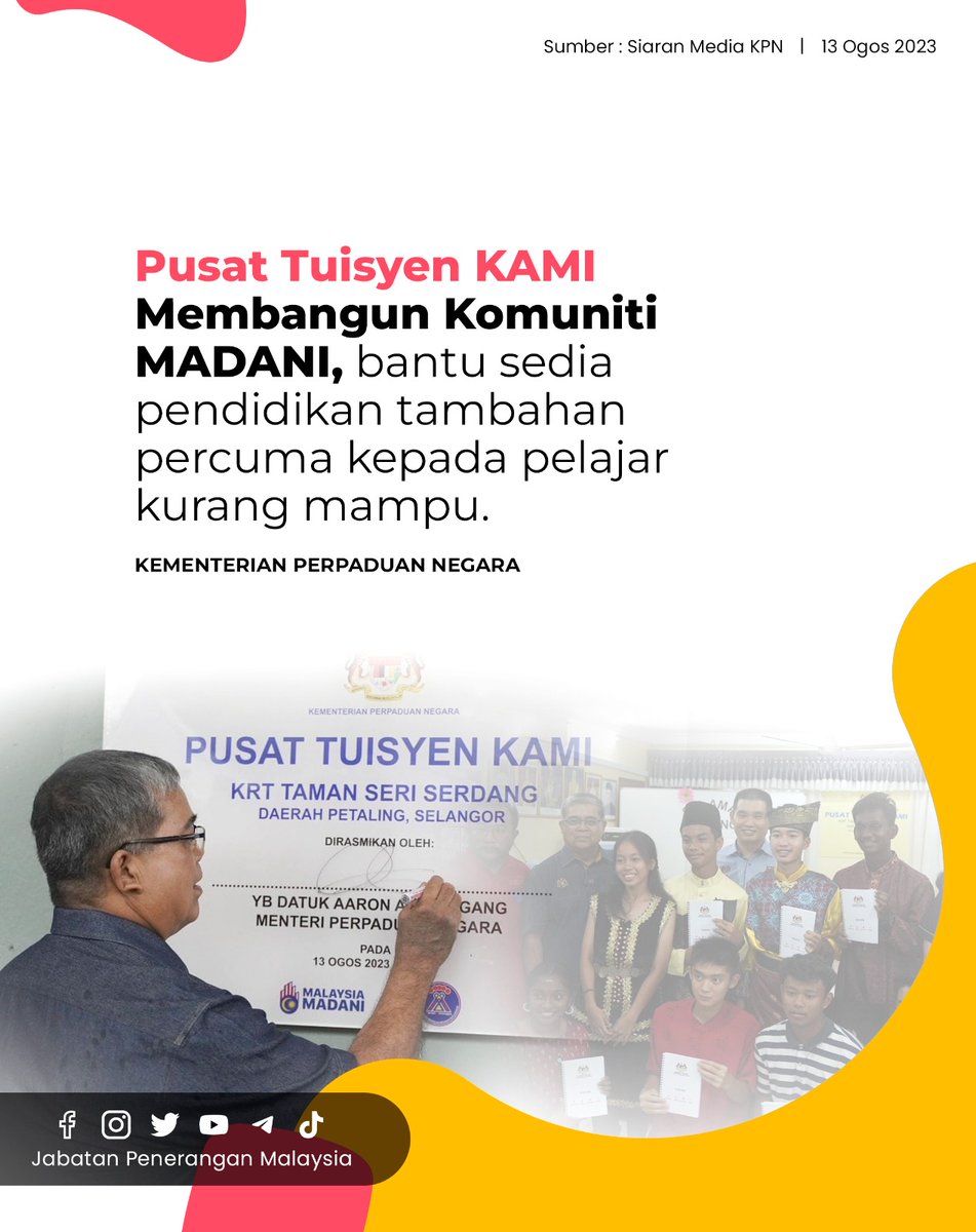 JPenerangan's tweet photo. Kementerian Perpaduan Negara dalam kenyataan semalam memaklumkan inisiatif itu juga bagi membantu pelajar meningkatkan prestasi akademik, memenuhi tanggungjawab sosial kementerian itu kepada masyarakat dan - https://t.co/58b2o4PoMH