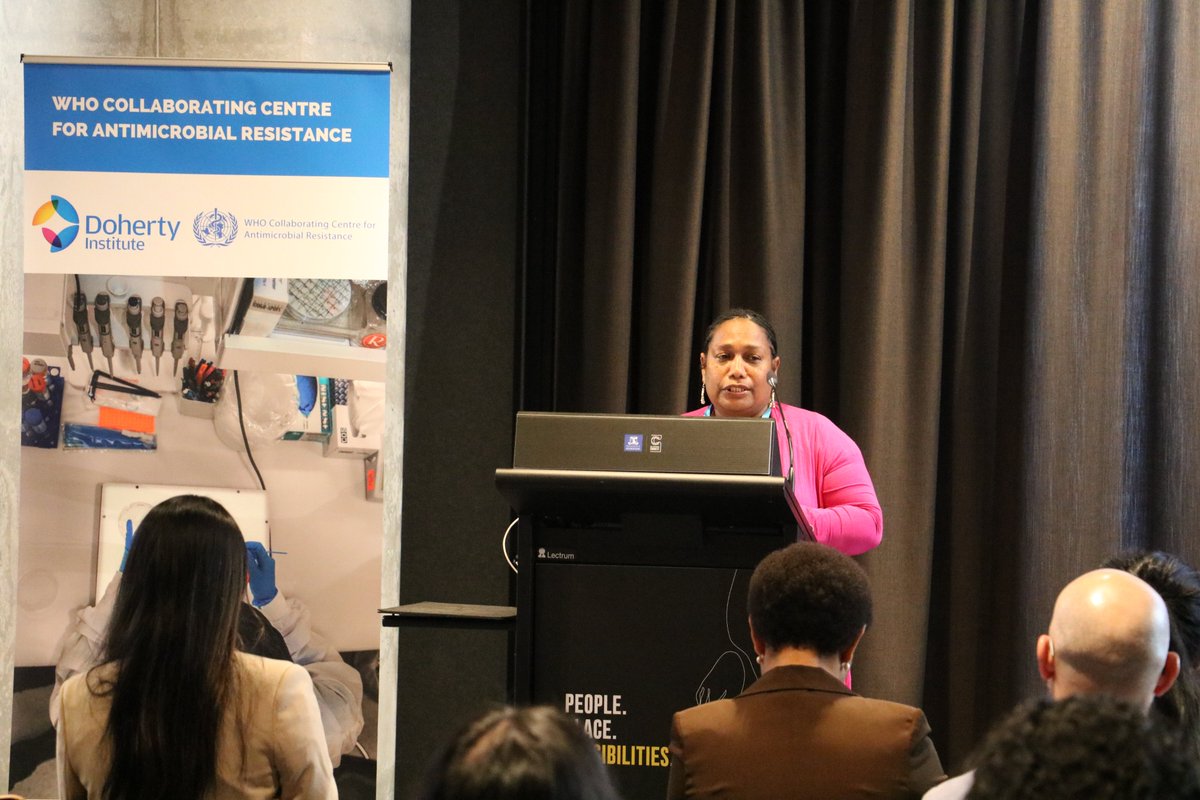 The pre-lunch session is wrapping up with two final presentations, Tulia Molimau Iosefa speaking on the #AMR experience in #Samoa, followed by a talk on Infection, Prevention and Control in #SolomonIslands from Betty Ramolelea of the National Referral Hospital #AMRSymposium2023