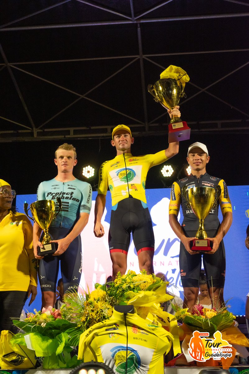 Podium final : 🥇 Benjamin LE NY (USL). 🥈 Arley BAEZ (TEAM CCD). 🥉 Tyler STITES (PROJECT ECHELON). 📷 Studio 2 Look. #TourGuadeloupe #Guadeloupe #vélo #cyclisme #passion #caribbean