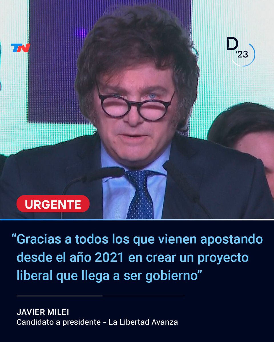 todonoticias's tweet photo. Milei: "Hemos logrado construir una alternativa competitiva que no sólo dará fin al kirchnerismo, sino que -además- dará fin a la casta política parasitaria y chorra que hunde a este país"
#LasPASOenTN 
https://t.co/Xbkmwlhucf https://t.co/c97g4lUnKq