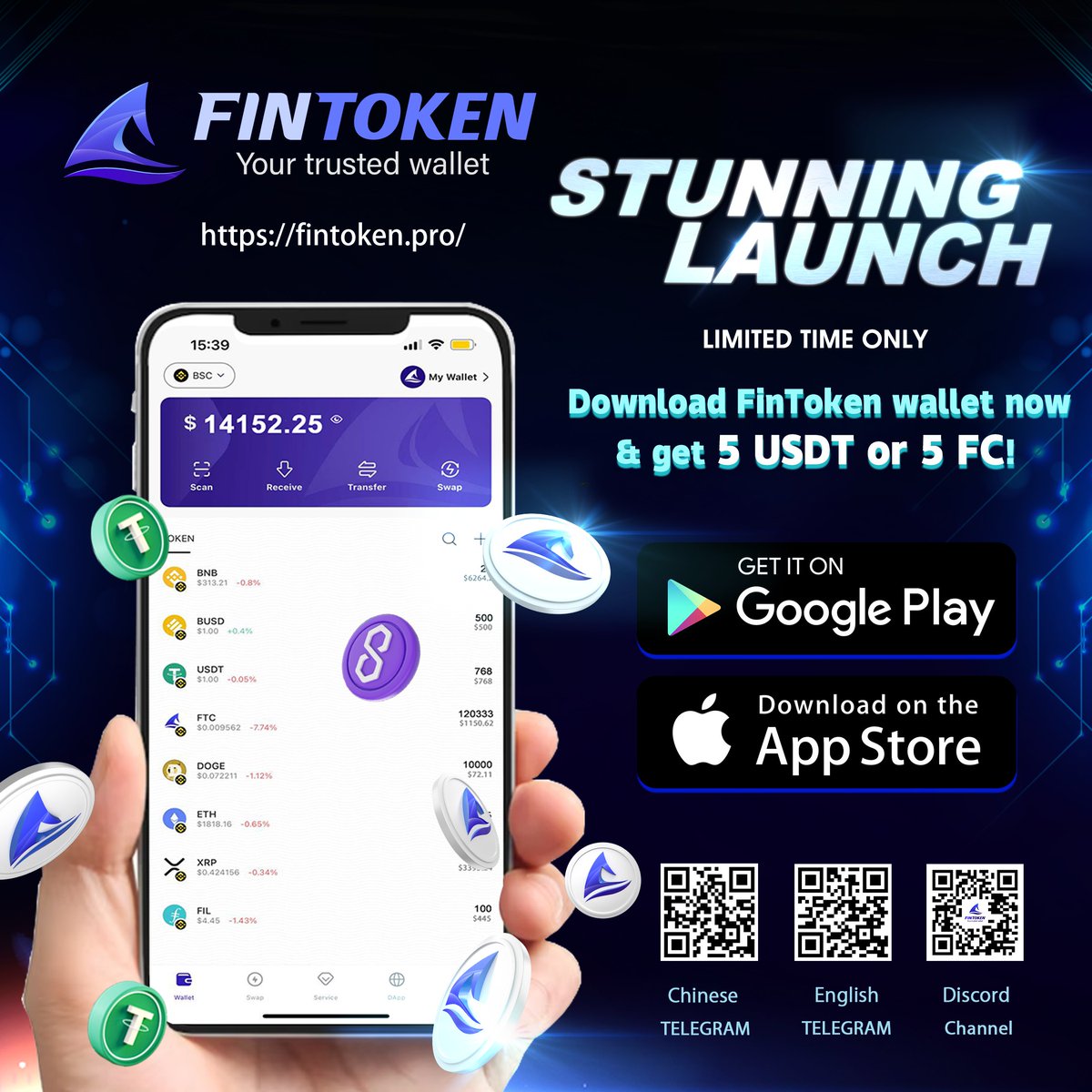 FinTokenOffic's tweet photo. 💰 FREE AIRDROP 💰
Download our App on Google Playstore or Appstore and get 5USDT** What are you waiting for!? Download Today and Claim your free USDT** before our event ends!

For more details, Join our Discord Server on how to claim your airdrop! T&Cs apply.
Learn more about us here: https://t.co/ZVjcE4WHKb

#BTC #ETH #cryptocurrency  #Web3 #FINTOKEN